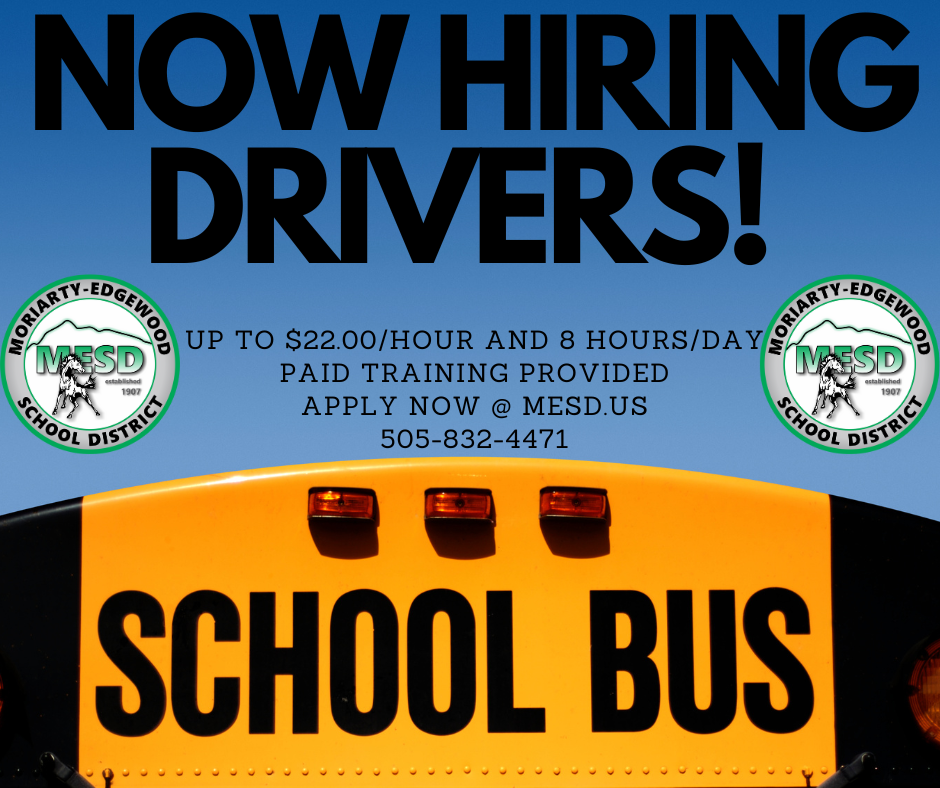 Now Hiring Bus Drivers MoriartyEdgewood School District