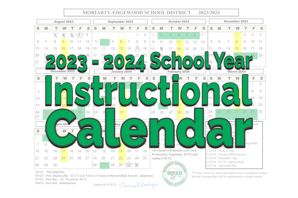 20232024 School Year Instructional Calendar Moriarty Elementary