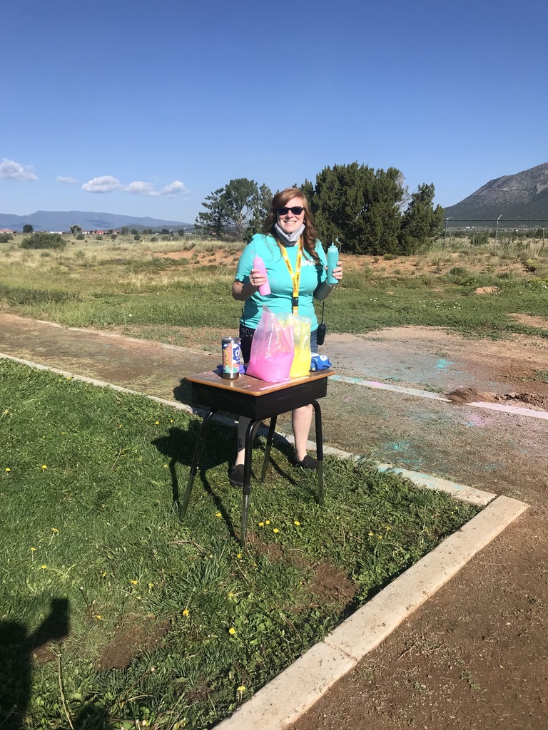 Ms. Geyer getting ready to splash students with color!